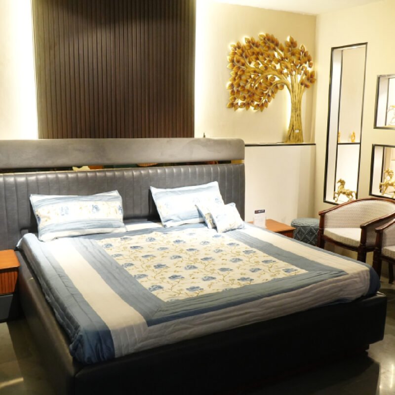 Upholstered Bed with Bed Side